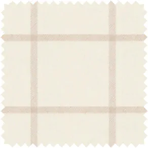 A swatch of Highland material in Oat shows a light plaid pattern ideal for farmhouse window treatments