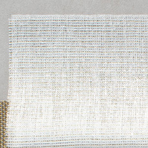 Sheer Metallic fabric is folded over other materials and features a subtle metallic sheen for linen Roman Shades
