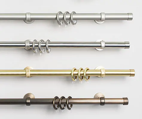 A product image shows most of the colors of Steel Hardware for velvet curtains which features a rod and rings