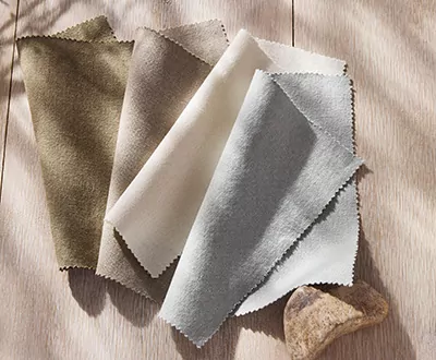 Swatches of Stonewash from the Studio McGee window treatments collection shows a linen-inspired fabric