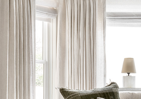A close up of Linen Sheers in Oatmeal shows the warm color and subtle light filtration of these curtain sheers