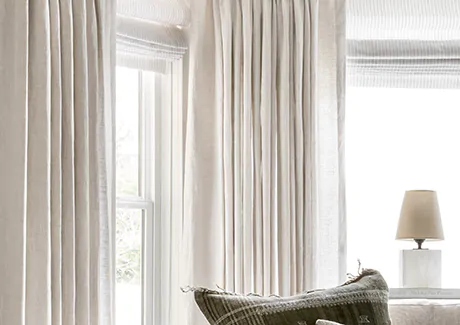 A close up of Linen Sheers in Oatmeal shows the warm color and subtle light filtration of these curtain sheers