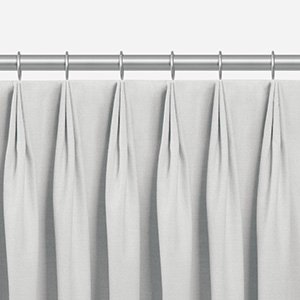 A product image of Tailored Pleat Drapery shows the three-finger pleats pinched at the very top of the panel