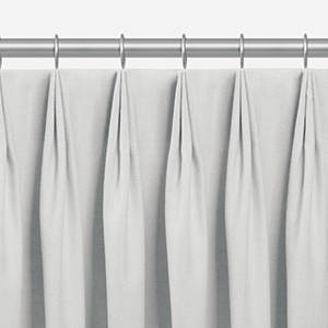 One of the types of drapes includes Tailored Pleat Drapery with features three-finger pleats pinched at the top