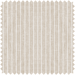 A swatch of Windsor Stripe in Taupe shows the pinstripe pattern and warm colors that make it ideal as nursery curtains