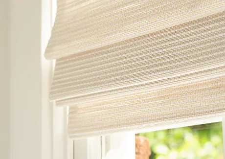 A detailed shot of woven window shades made from Somerset material in Cloud shows the texture of the weave