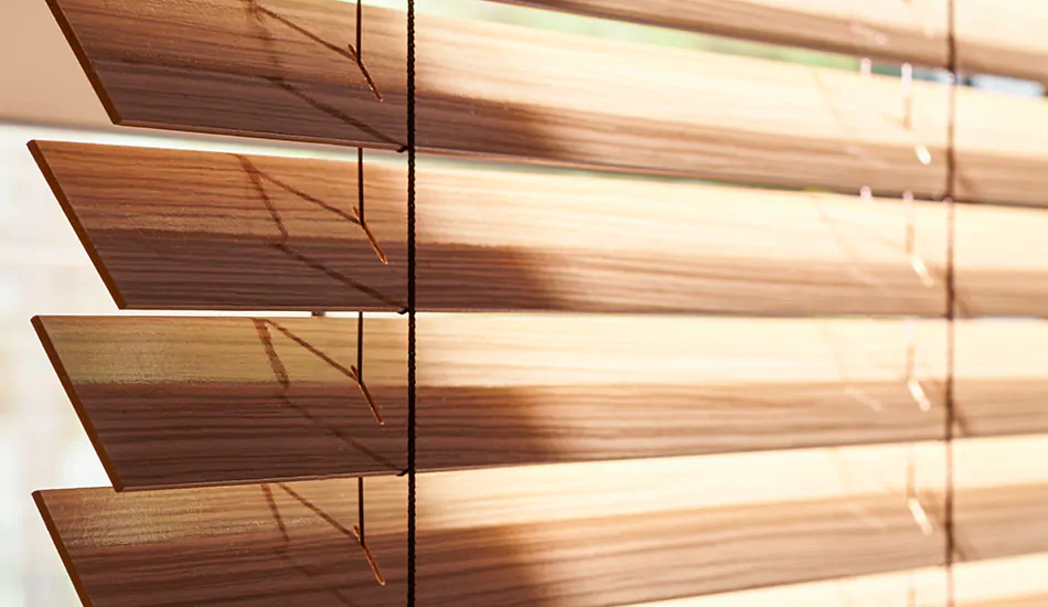 2-inch Wood Blinds in Exotic Zebrano have a rich wood tone and realistic wood grain with lots of variation