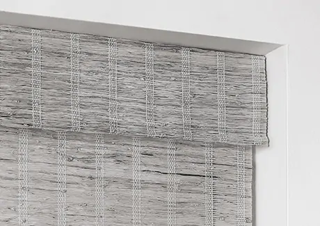 A product image of a soft valance for Woven Wood Shades shows the difference between a cornice vs valance