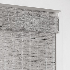 A product image shows a Woven Wood Shade with a Soft Valance which is compatible with the Artisan Weaves Collection